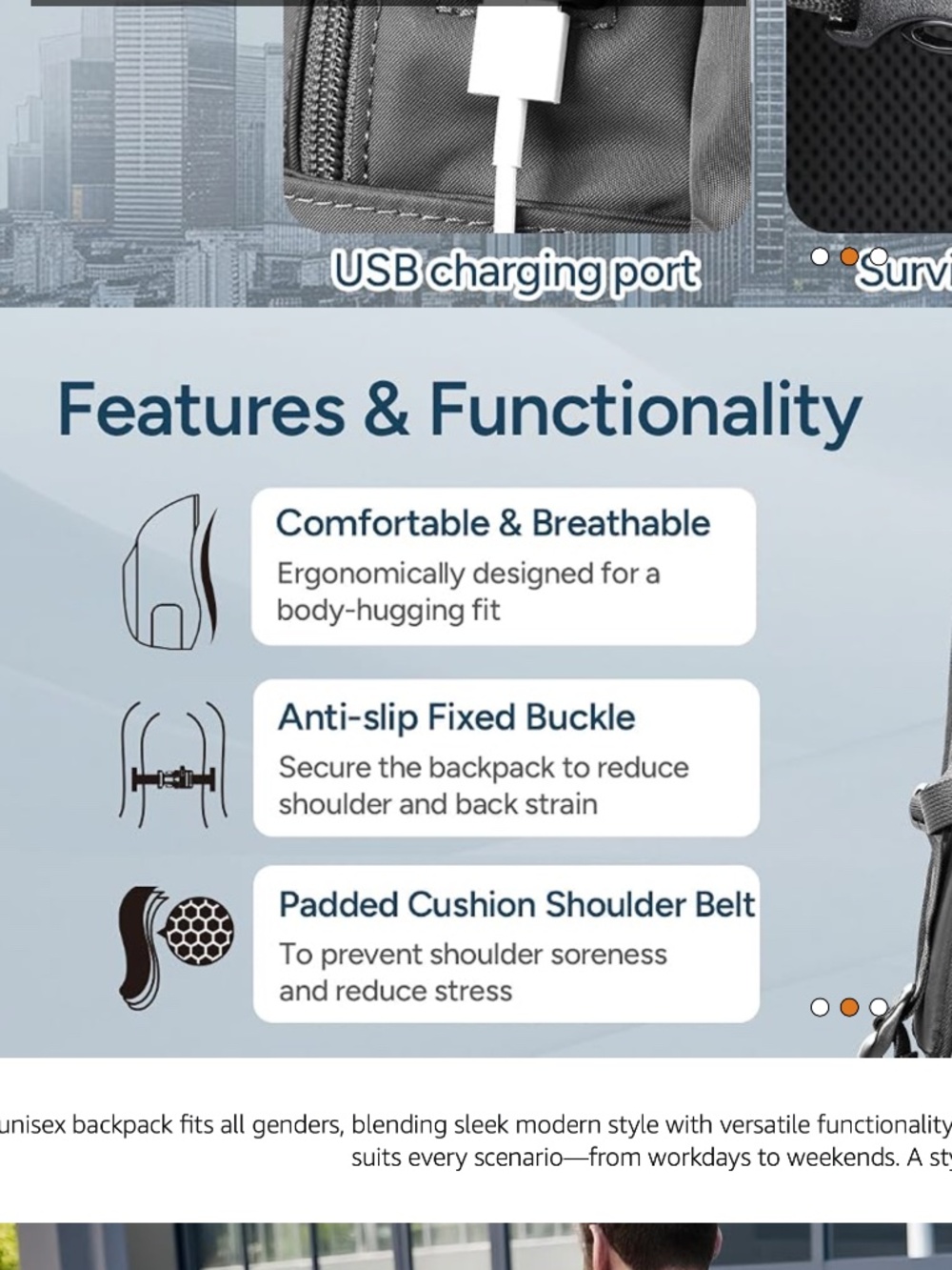NWT travel inspira USB Charging Backpack - Picture 6 of 12